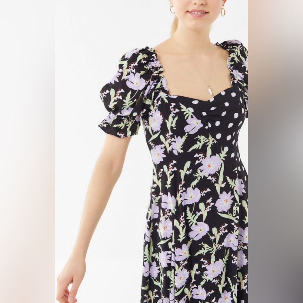 Floral Puff Sleeve asymmetrical maxi dress